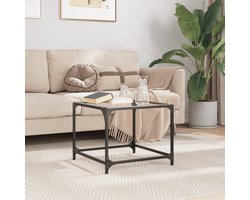 vidaXL Houten Salontafel - Salontafel - Salontafel met transparant glazen blad 50x50x40 cm staal - Glazen Salontafel - Transparant Glas - Woonaccessoires