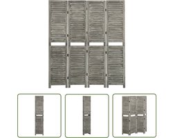 vidaXL Houten Scherm - Kamerscherm - Kamerscherm met 4 panelen 143x166 cm massief hout grijs - Paulownia Hout - Grijze Kamerdecoratie - Privacy Screen