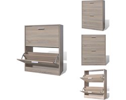vidaXL Houten Schoenenkast - Houten Schoenenkasten - Schoenenkast - Schoenenkasten - Schoenenkast met 2 vakken eiken-look hout