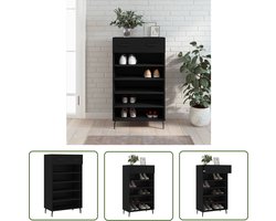 vidaXL Houten Schoenenkast - Schoenenkast - Schoenenkast 60x35x105 cm bewerkt hout zwart - Zwarte Schoenenkast - Schoenenrek - Opbergkast