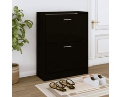 vidaXL Houten Schoenenkast - Schoenenkast - Schoenenkast 63x24x81 cm bewerkt hout zwart - Zwarte Schoenenkast - Schoenen Opbergen - Entreehal