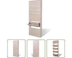 vidaXL Houten Schoenenkast - Schoenenkast - Schoenenkast hout met 5 opbergvakken eiken-look - Schoenen Organisatie - Opslagruimte - Entree Meubilair