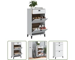 vidaXL Houten Schoenenkast - Schoenenkast - Schoenenkast VIKEN bewerkt hout wit - Wit Interieur - Opbergoplossing - Schoenuitlegers