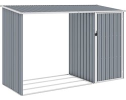vidaXL Houten Schuur - Houten Schuren - Tuinschuur - Tuinschuren - Brandhoutschuur 245x98x159 cm gegalvaniseerd staal grijs
