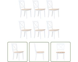 vidaXL Houten Stoelen - Eetkamerstoelen - Eetkamerstoelen 6 st massief rubberwood wit en naturel - Rubberwood Stoelen - Witte Stoelen - Zwarte Stoelen