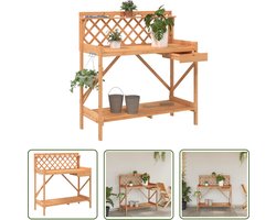 vidaXL Houten Tafel - Oppottafel - Oppottafel met latwerk massief vurenhout bruin - Tuin Tafel - Plantentafel - Buistafel