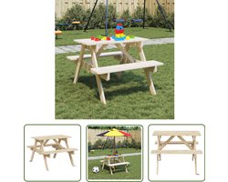 vidaXL Houten Tafel - Picknicktafel - Picknicktafel voor 4 kinderen met parasolgat massief vurenhout - Buitentafel - Kindertafel - Speelgoedtuin