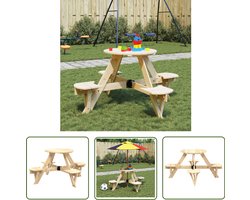 vidaXL Houten Tafel - Picknicktafel - Picknicktafel voor 4 kinderen met parasolgat rond vurenhout - Buitentafel - Kindertafel - Picknickbank
