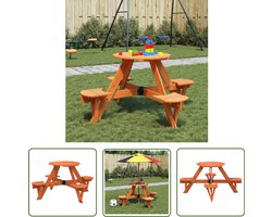 vidaXL Houten Tafel - Picknicktafel - Picknicktafel voor 4 kinderen met parasolgat rond vurenhout - Buitentafel - Kindertafel - Speelgoedtuin