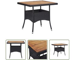 vidaXL Houten Tafel - Tuintafel - Tuintafel poly rattan en massief acaciahout zwart - Zwarte Tafel - Outdoor Tafel - Balkon Tafel