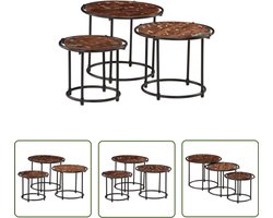 vidaXL Houten Tafeltjes - Duurzame Meubels - Tafeltjesset 3 st massief gerecycled hout - Industrieel Design - Recycled Wood Furniture - Side Tables
