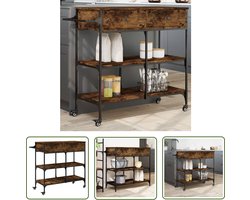 vidaXL Houten Trolley - Keuken Trolley - Keukentrolley 105x42x95 cm bewerkt hout gerookt eikenkleurig - Vintage Trolley - Opslagoplossing - Keuken Organisatie
