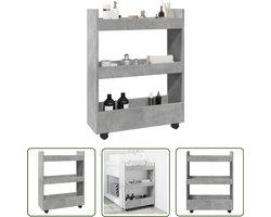 vidaXL Houten Trolley - Opbergtrolley - Opbergtrolley smal 3-laags bewerkt hout betongrijs - Opslagkar - Slimme Opberg Oplossing - Woonaccessoires