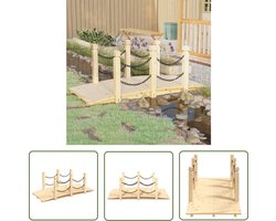 vidaXL Houten Tuinbrug - Tuinbrug - Tuinbrug met kettingrails 150x67x56 cm massief vurenhout - Bruine Tuinbrug - Vlinderbank - Terrasdecoratie