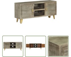 vidaXL Houten Tv Kast - Vintage Tv Kast - Tv-meubel 110x30x48 cm massief mangohout met messing grijs - Mangohout Tv Kast - Tv Meubilair - Salontafel