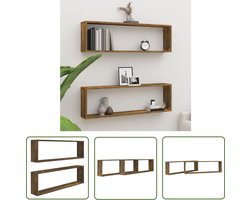 vidaXL Houten Wandplank - Wanddecoratie - Wandschappen kubus 2 st 100x15x30 cm bewerkt hout gerookt eiken - Bergruimte - Kastjes - Woonaccessoires