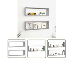 vidaXL Houten Wandplank - Wanddecoratie - Wandschappen kubus 2 st 80x15x26,5 cm bewerkt hout grijs sonoma - Grijze Wandkast - Kubusvormige Kast - Bergruimte