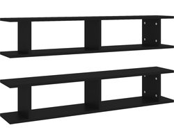 vidaXL Houten Wandplanken - Wanddecoratie - Wandschappen 2 st 105x18x20 cm bewerkt hout zwart - Kastjes Voor De Muur - Opslagoplossing - Woonaccessoires
