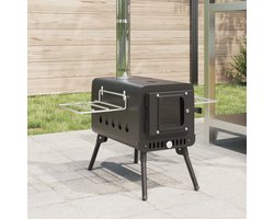 vidaXL - Houtkachel - tent - met - schoorsteen - en - inklapbare - poten - staal - zwart