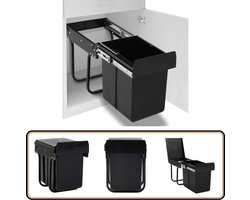 vidaXL Inbouwprullenbak 20L Soft-Close Zwart Uittrekbare Prullenbak - Keuken Prullenbak - Inbouwprullenbak - Zwarte Prullenbak - Plastic Prullenbak