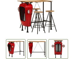vidaXL Industrieel Design - Bartafel - 5-delige Barset massief mangohout - Tractor Motorkap - Houten Barset - Barstoel