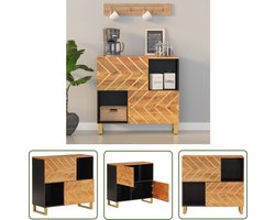 vidaXL Industrieel Design - Dressoir - Dressoir 80x33,5x75 cm massief mangohout bruin en zwart - Houten Dressoir - Mango Wood - Vintage Dressoir