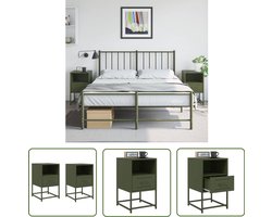 vidaXL Industrieel Design - Nachtkastjes - Nachtkastjes 2 st 36x39x60,5 cm staal olijfgroen - Metalen Nachtkastjes - Olijfgroene Meubels - Staal Meubilair