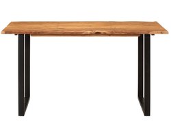 vidaXL Industrieel Meubilair - Eetkamertafel - Eettafel 140x70x76 cm massief acaciahout - Acacia Houten Tafel - Zwarte Metalen Poten - Industriele Stijl