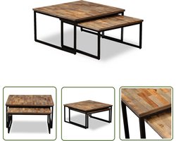 vidaXL Industrieel Meubilair - Salontafel - Tafeltjesset massief gerecycled teakhout 2-delig - Teak Tafel - Vintage Tafel - Bijzettafel