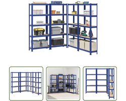 vidaXL Industriele Opslag - Garage Opslag - Opbergrekken 4 st 5-laags staal en bewerkt hout blauw - Metalen Rek - Houten Plank - Stelling