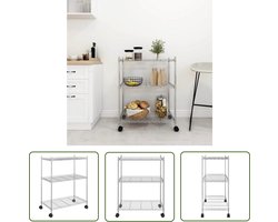 vidaXL Industriele Stijl - Opslagoplossing - Opbergrek met wielen 3-laags 150 kg 60x35x81 cm chroomkleurig - Metalen Kast - Magazijnregals - Zware Last