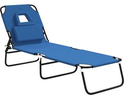 vidaXL Inklapbaar Ligbed - Blauw - Oxford Stof Strandstoel - Ligbed - Lounge Chair - Buitensteun - Tuinset