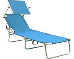 vidaXL inklapbaar ligbed met luifel - blauw Ligbed - Lounge Stoel - Buitensteun - Balkon Meubilair - Tuin Meubel