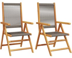 vidaXL - Inklapbare - stoelen - 2 - st - massief - acaciahout - en - polypropeen - grijs