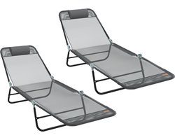 vidaXL - Inklapbare - zon - ligstoelen - 2 - stuks - met - hoofdkussen - grijze - Textilene