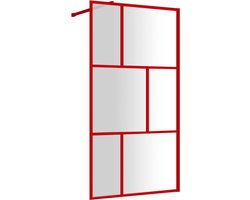 vidaXL Inloopdouchewand 100x195 cm rood glas Inloopdouche - Douchewand - Badkamermeubilair - Glazen Douchedeur - Rode Douchewand