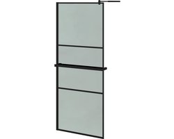 vidaXL Inloopdouchewand met schap - 90x195 cm - Zwart Inloopdouche - Douchewand - Glazen Douchedeur - ESG-glas - Douchecabine