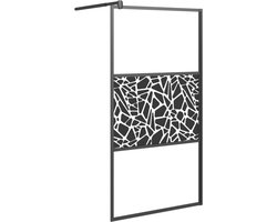 vidaXL - Inloopdouchewand - met - stenenmotief - 100x195 - cm - ESG-glas - zwart