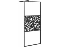vidaXL - Inloopdouchewand - met - stenenmotief - 90x195 - cm - ESG-glas - zwart