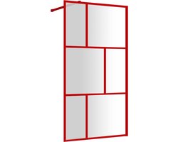 vidaXL - Inloopdouchewand - transparant - 100x195 - cm - ESG-glas - rood