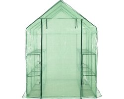 vidaXL Inloopkas - 12 schappen - 143x214x196 cm - Groen Tuinkast - Broeikas - Inloopkas - Plastic Greenhouse - Compact Greenhouse