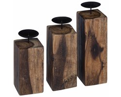 vidaXL - Kaarsenhouder - 3 - pcs - Naturel - Massief - gerecycled - hout