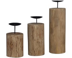 vidaXL - Kaarsenhouder - 3 - pcs - Naturel - Massief - teakhout