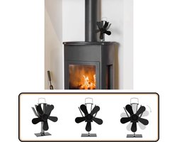 vidaXL Kachelventilator 5 Vinnen - Zwart Houtkachelventilator - Kachelventilator - Ventilatie - Warmtespreiding - Kamervent