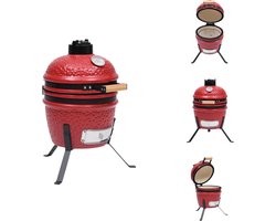 vidaXL Kamado Grill - Mini Keramische Barbecue 26.5 cm - Geglazuurd keramiek - Ingebouwde thermometer - Rood - vidaXL - Barbecue