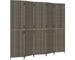 vidaXL - Kamerscherm - 5 - panelen - poly - rattan - grijs
