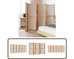 vidaXL Kamerscherm 6 panelen - 420x180 cm - Taupe Kamerscherm - Scheidingswand - Privacy Screen - Acacia Hout - Textiel