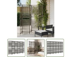 vidaXL Kamerscherm - 6 Panelen - Poly Rattan - Grijs Kamerscherm - Privacy Screen - Poly Rattan - Houten Frame - Grijze Kleur