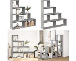 vidaXL Kamerscherm / boekenkast 4-laags 143,5x29x143,5 cm hout grijs - Boekenkast - Boekenkasten - Boeken Plank - Schappenkast
