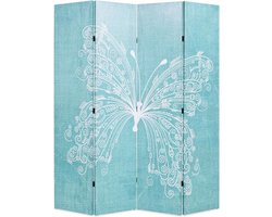 vidaXL - Kamerscherm - inklapbaar - vlinder - 160x170 - cm - blauw